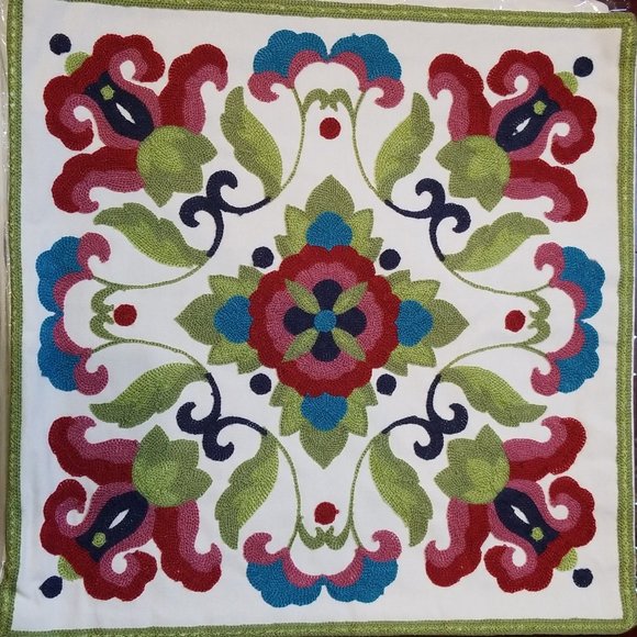 45cm x 45cm Floral Embroidery Cushion Cover Linen - Picture 1 of 7